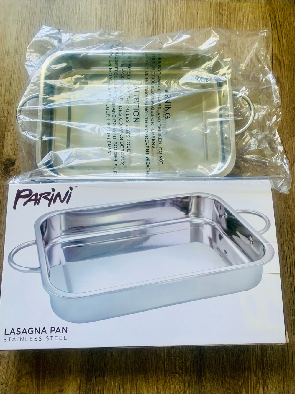 NIB Parini Stainless Steel Lasagna Pan 17.5”x 10.5” x 2" Double Handles